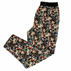Zara Black Floral Pull On Tapered Leg Pants